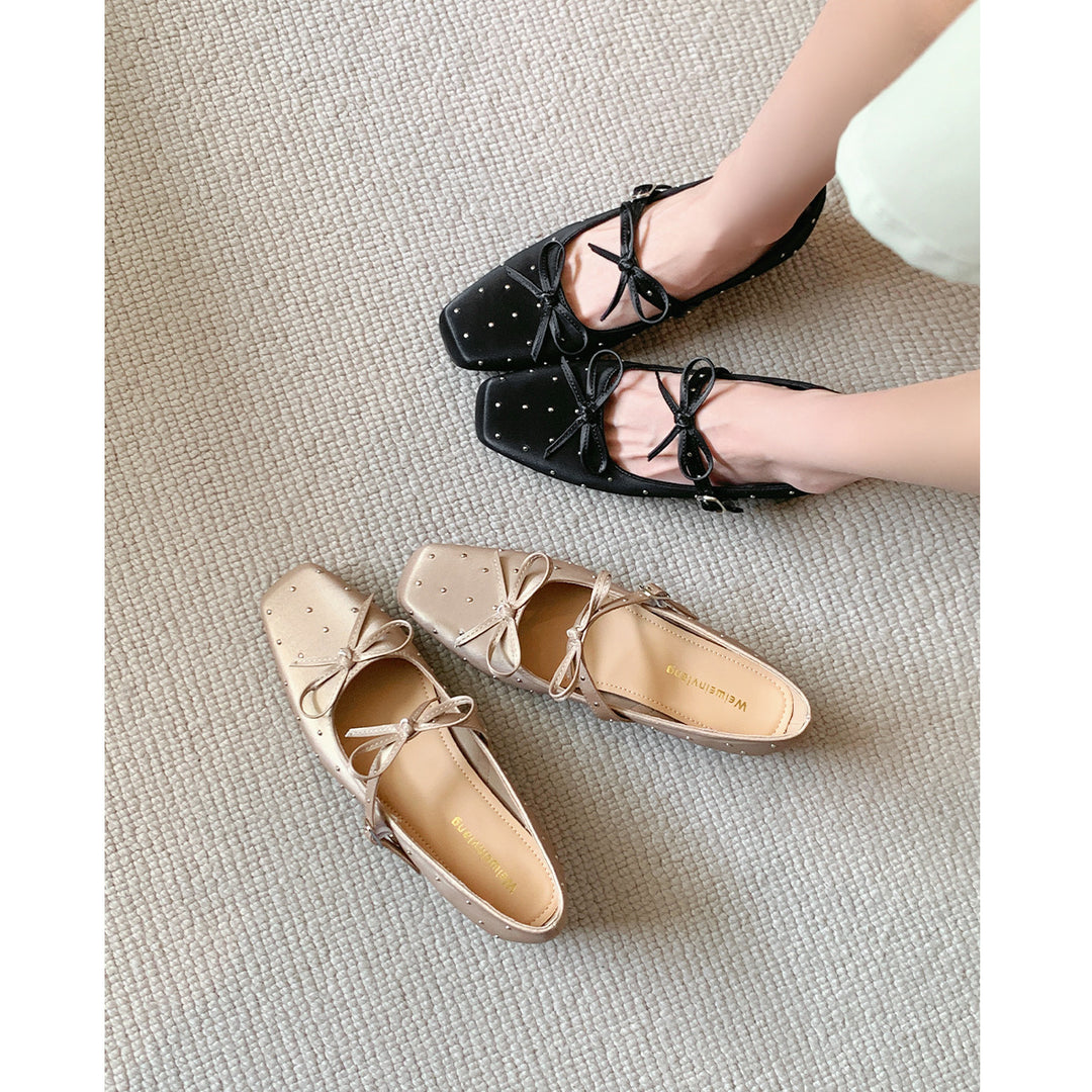 Damen Ballerinas mit dekorativen Schleifen und Strass-Applikationen R&B