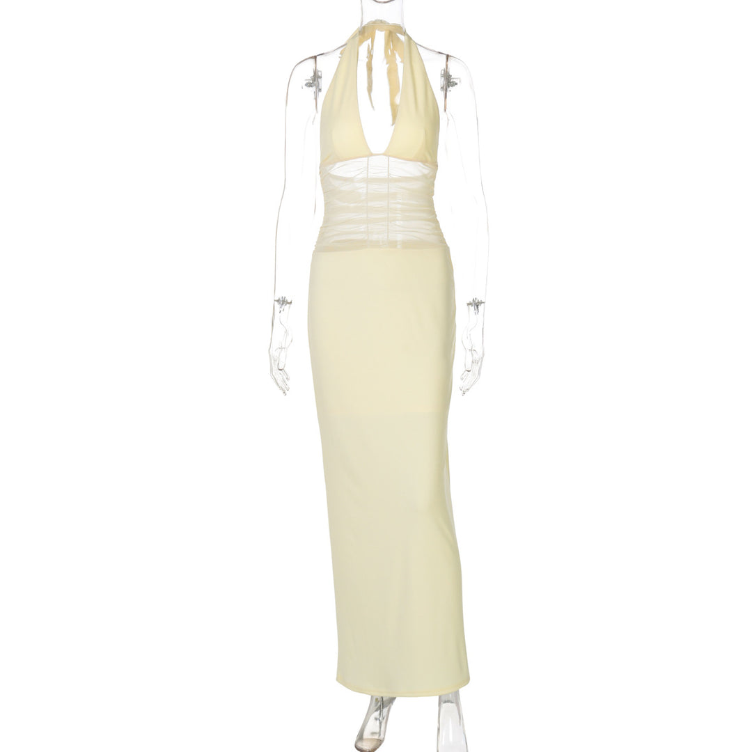 Damen Elegantes langes Kleid mit hochwertiger Drapierung und raffiniertem Halterneck R&B