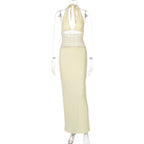 Damen Elegantes langes Kleid mit hochwertiger Drapierung und raffiniertem Halterneck R&B