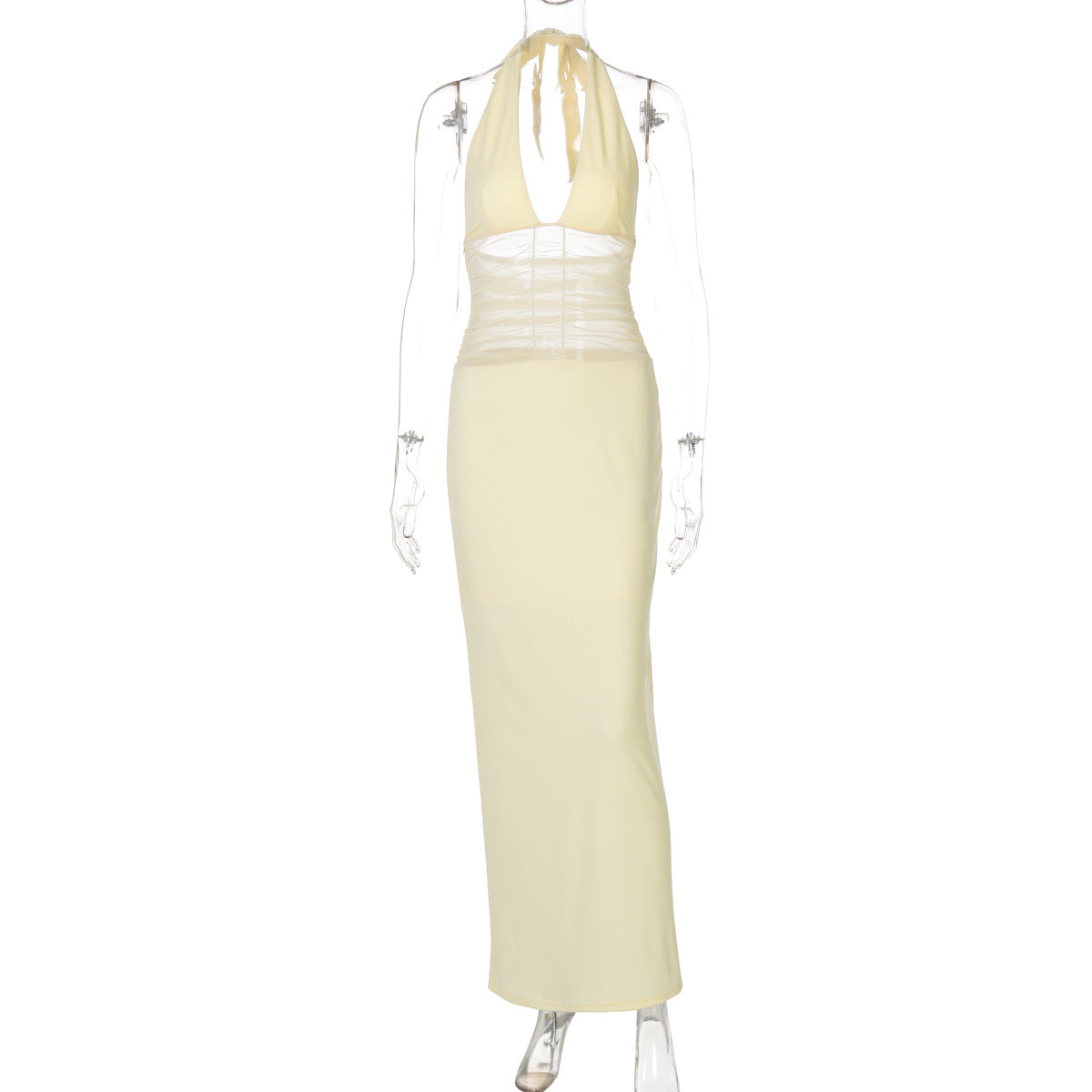 Damen Elegantes langes Kleid mit hochwertiger Drapierung und raffiniertem Halterneck R&B