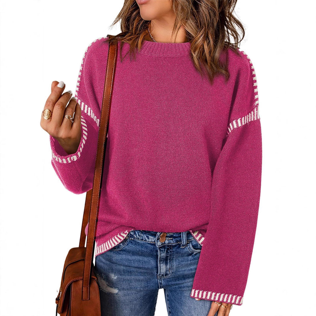 Damen modischer Pullover mit kontrastierenden Ärmelabschlüssen und legerem Schnitt R&B