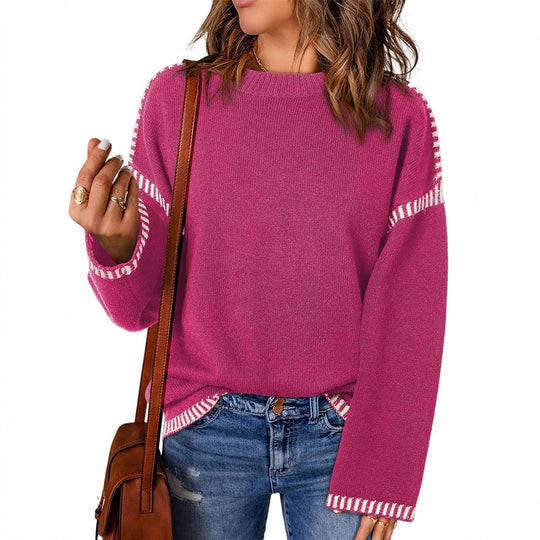 Damen modischer Pullover mit kontrastierenden Ärmelabschlüssen und legerem Schnitt R&B