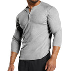 Herren Langarm-Henley-Shirt aus atmungsaktivem Baumwollmix mit Knopfdetails R&B