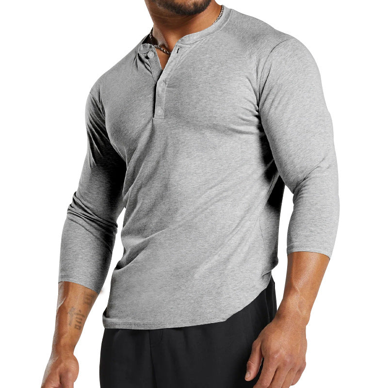 Herren Langarm-Henley-Shirt aus atmungsaktivem Baumwollmix mit Knopfdetails R&B