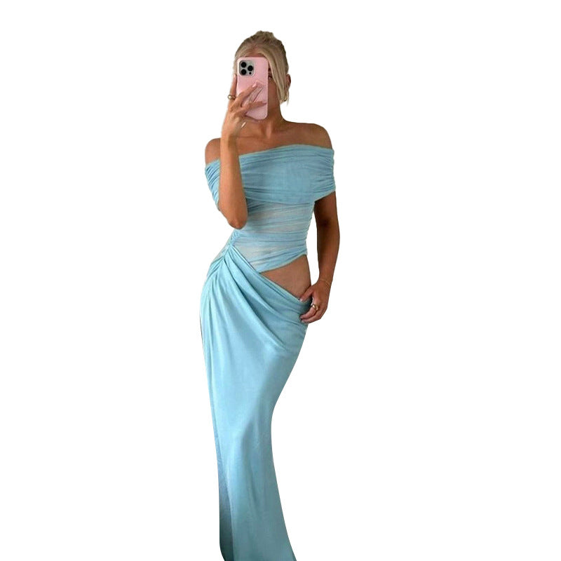 Damen elegantes Off-Shoulder Maxikleid mit figurformendem Wickeldesign R&B