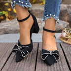 Damen Slingback-Pumps mit funkelndem Schleifenakzent und stabilem Blockabsatz R&B