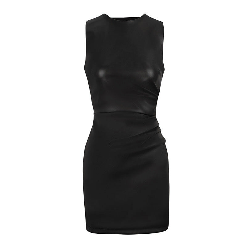 Damen figurbetontes Lederkleid mit elegantem Schnitt und raffinierten Raffungseffekten EB