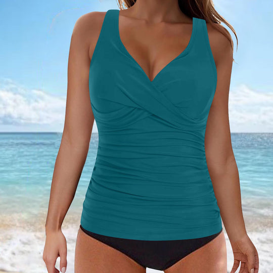 Damen elegantes Wickel-Badeoberteil mit Rüschen R&B