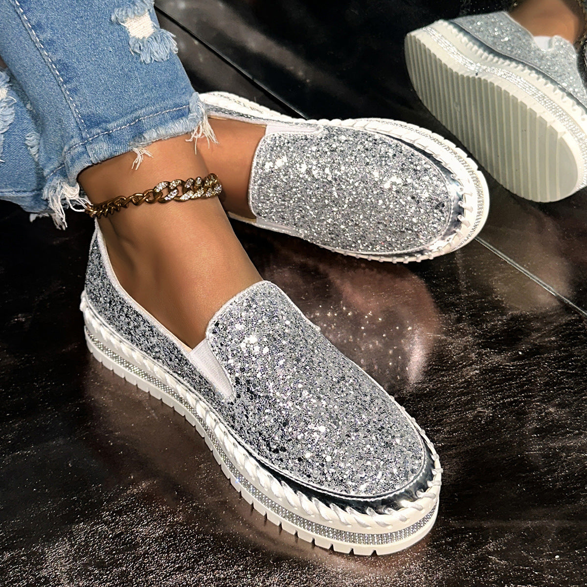 Damen Slip-On Glitzer Sneakers R&B