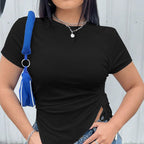 Damen T-Shirt mit seitlichen Riemen und asymmetrischem Schnitt R&B