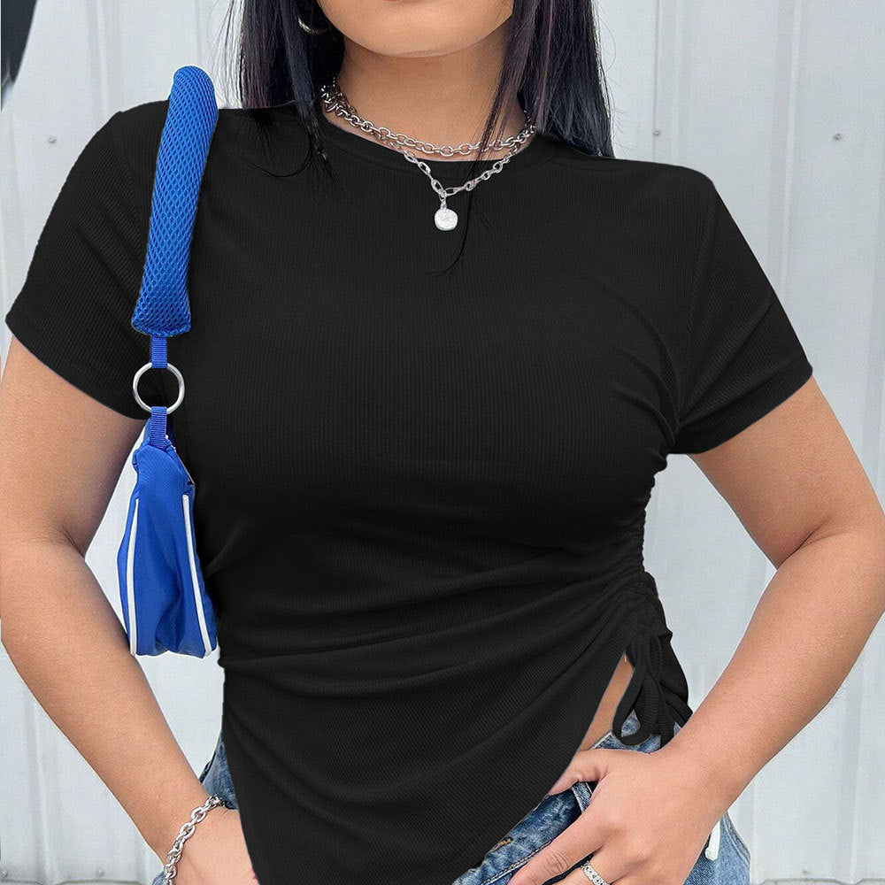 Damen T-Shirt mit seitlichen Riemen und asymmetrischem Schnitt R&B