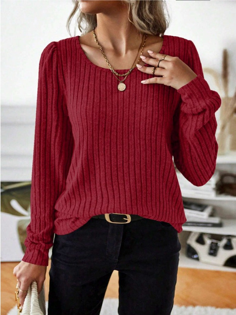 Damen Gestreifter Pullover mit Puffärmeln R&B