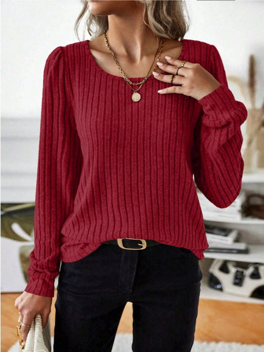 Damen Gestreifter Pullover mit Puffärmeln R&B