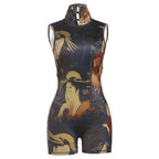 Damen Kunstvolle Bodysuit mit Stehkragen und einzigartigem Print R&B
