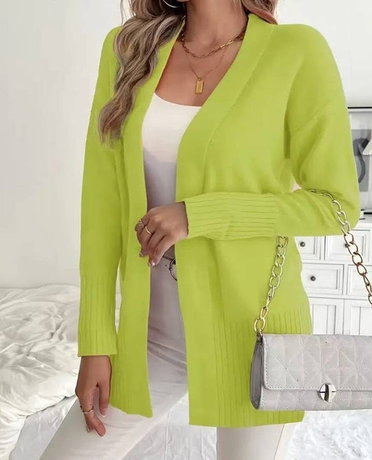 Damen Langer Strickcardigan mit feinen Rippdetails und lässigem Schnitt R&B