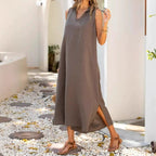 Damen Maxikleid mit V-Ausschnitt und seitlichen Schlitzen R&B
