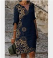 Damen luxuriöses V-Ausschnitt Kleid mit floralem Design und kurzem Ärmel R&B