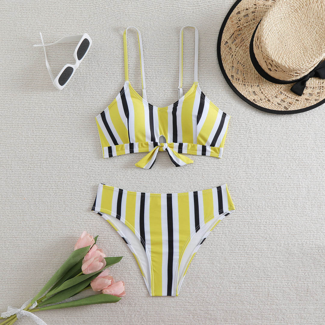 Damen Bandeau-Bikini mit verstellbaren Trägern und Knoten-Detail R&B