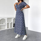 Damen Maxikleid mit floralem Wickeldesign und praktischen Seitentaschen R&B