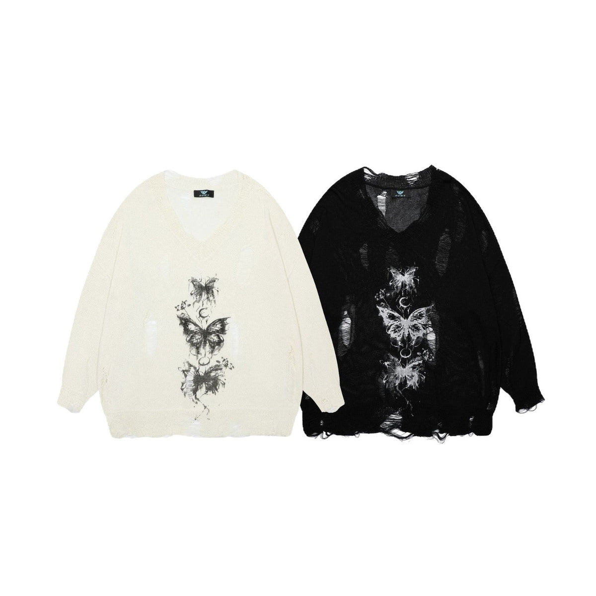 Damen oversized Pullover mit grafischem Print und distressed Details R&B