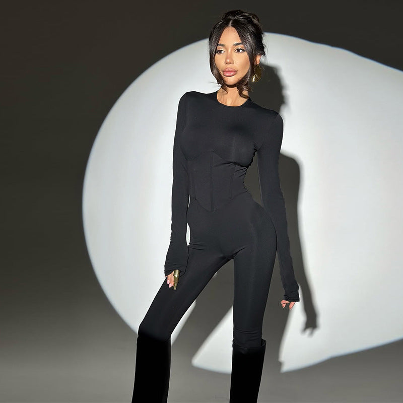 Damen figurbetonter Einteiler mit langem Arm und eleganter Silhouette R&B