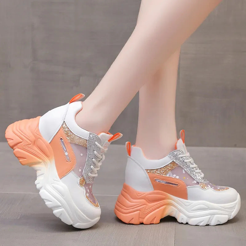 Damen sportliche Sneakers mit hochflexibler Sohle und modischen Glitzerdetails R&B