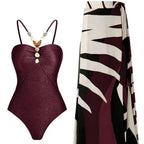 Damen Badeanzug mit elegantem Wickelrock und modischen Schmuckdetails R&B