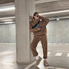 Damen gemütlicher Oversized Hoodie mit intuitivem Kordelzug und passender Jogginghose R&B