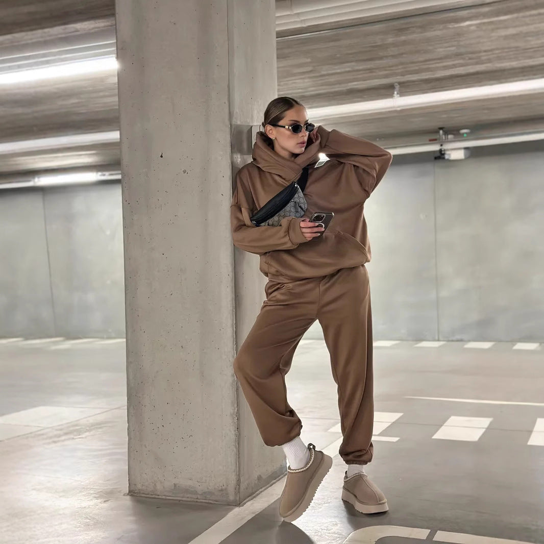 Damen gemütlicher Oversized Hoodie mit intuitivem Kordelzug und passender Jogginghose R&B