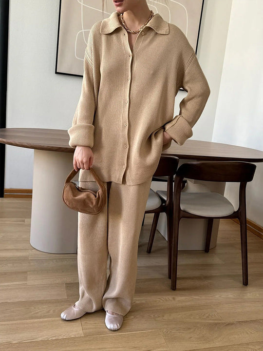R&B | Einreihige Gerippte Strickjacke und Lockere Hosen Satz