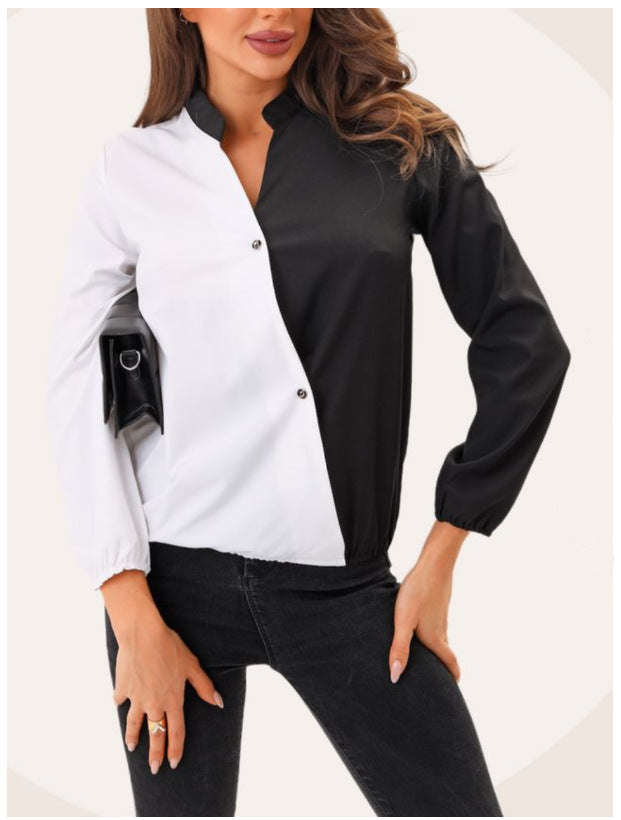 Damen Modische Bluse mit asymmetrischem Farbdesign und Teilungsnähten