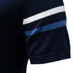 Herren nan feines Baumwollstrickshirt mit Rundhalsausschnitt kurzärmelig und kontrastierenden Ärmelstreifen R&B