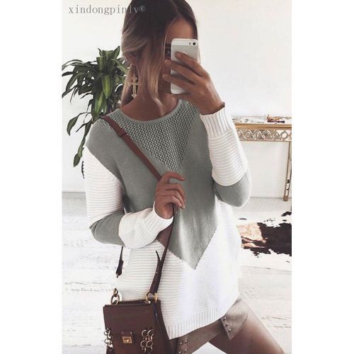 Damen Großer Strickpullover mit modernem geometrischen Design und atmungsaktiver Struktur R&B