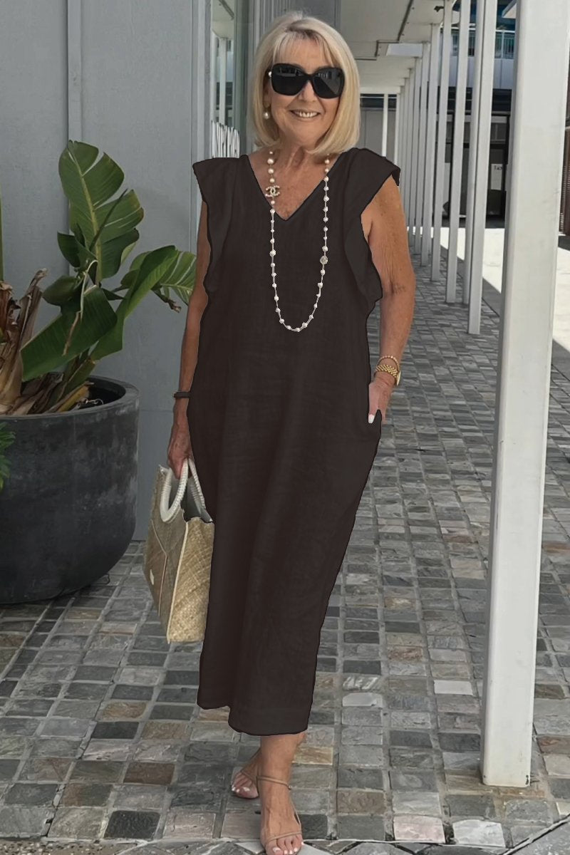Damen Leichtes Maxikleid mit V-Ausschnitt und seitlichen Taschen R&B
