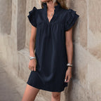 Damen Sommerliches Tunika-Kleid mit Rüschenärmeln und lockerer Passform R&B