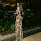Damen Schlangehaut Maxikleid mit raffiniertem Schnitt und Deep-V-Ausschnitt R&B
