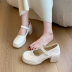 Damen elegante Mary Jane Schuhe mit Perlenschnalle R&B