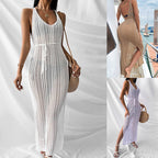 Damen gehäkeltes Maxikleid mit tiefem V-Ausschnitt und seitlichem Schlitz R&B