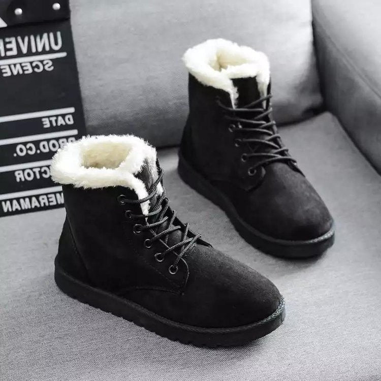 R&B | High-Top Wildlederstiefel - Kunstfellfutter - Schnürung - Flache Gummisohle