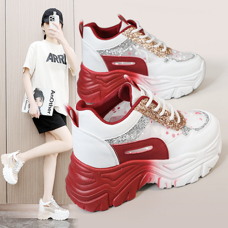 Damen modische Chunky Sneakers mit Sparkle-Akzenten und bequemer Sohle R&B