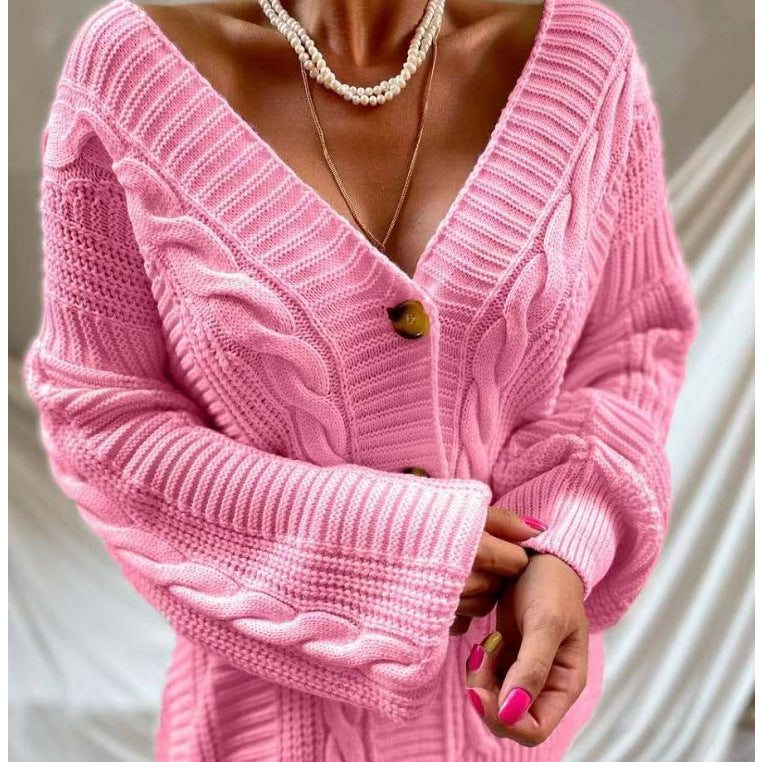 Damen Strickjacke mit voluminösen Ärmeln und Zopfmuster