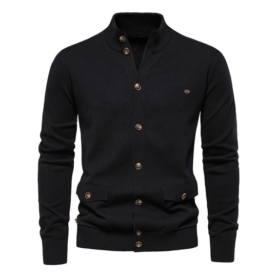 Herren Strickjacke mit modernem Stehkragen und praktischen Knöpfen R&B