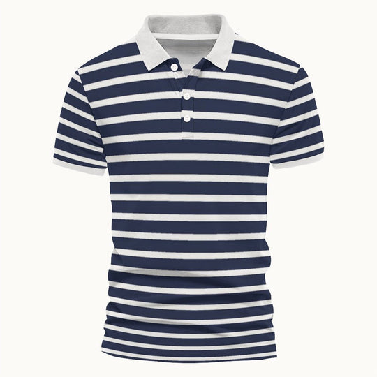 Herren Polo-Shirt mit maritimem Streifenmuster und kontrastierendem Kragen R&B