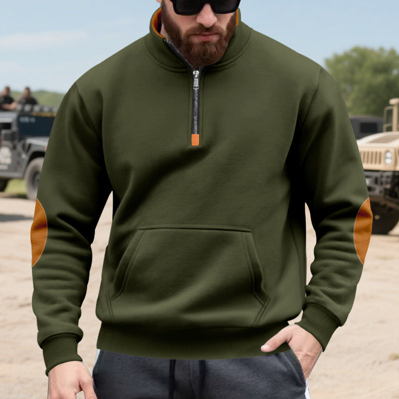 Herren sportlicher Pullover mit halbem Reißverschluss und praktischem Kängurutasche R&B