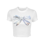 Damen cropped T-Shirt mit einzigartigem 3D-Design einer Schleife EB