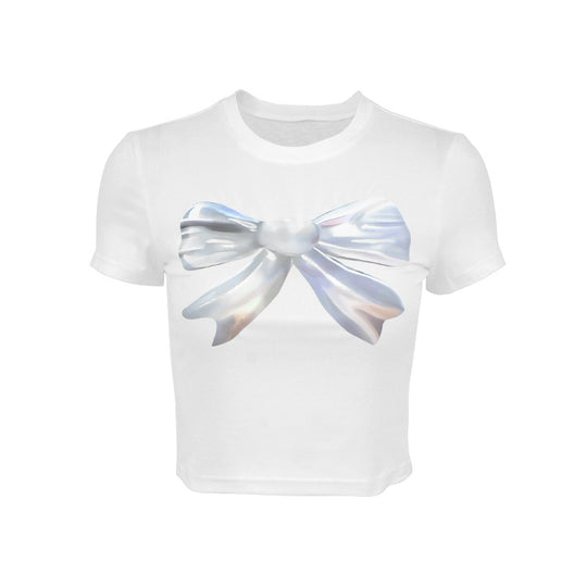 Damen cropped T-Shirt mit einzigartigem 3D-Design einer Schleife R&B