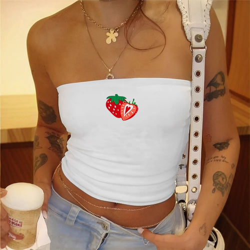 Damen Bandeau-Oberteil mit fruchtigem Motiv und figurbetontem Schnitt R&B