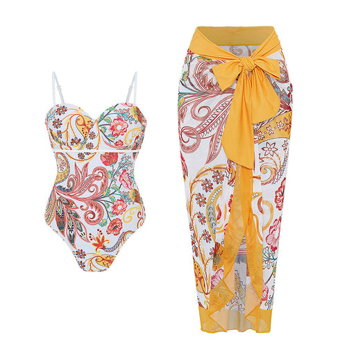 Damen Bademode mit floralem Muster und transparenter Sarong-Hülle R&B