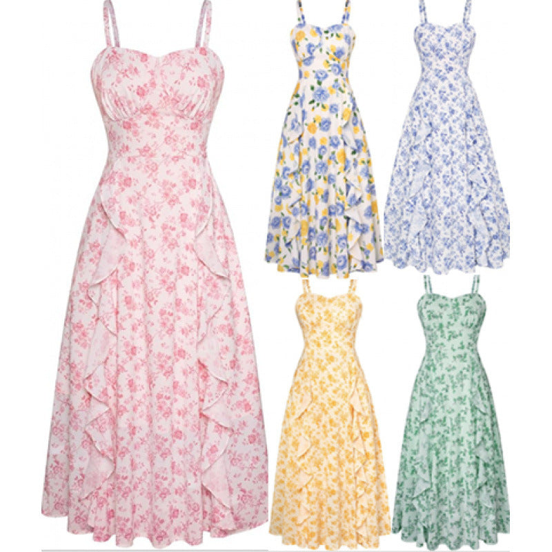 Damen Freizeitmaxikleid mit zarten Rüschendetails und floralem Design R&B