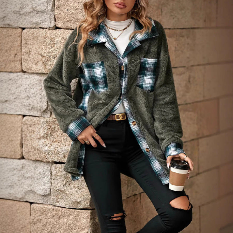 Damen Fleece-Hemdjacke mit Karomuster und weichem Innenfutter R&B